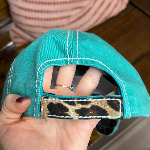 NWT Boutique Thankful & Blessed Turquoise and Leopard Print Hat- OS - Picture 6 of 7